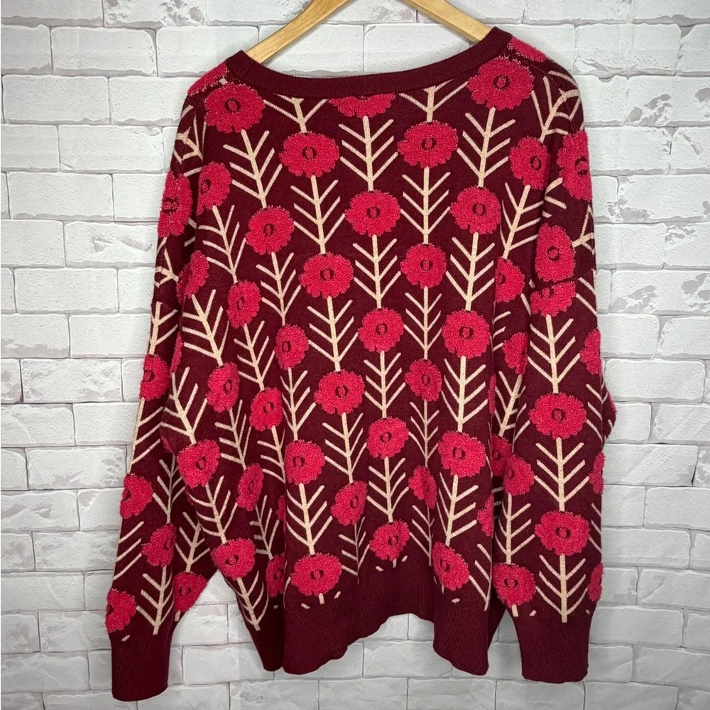 MAGASCHONI Woman Floral Textured Sweater – 3X /‎ Cozy Glam / Bold Floral